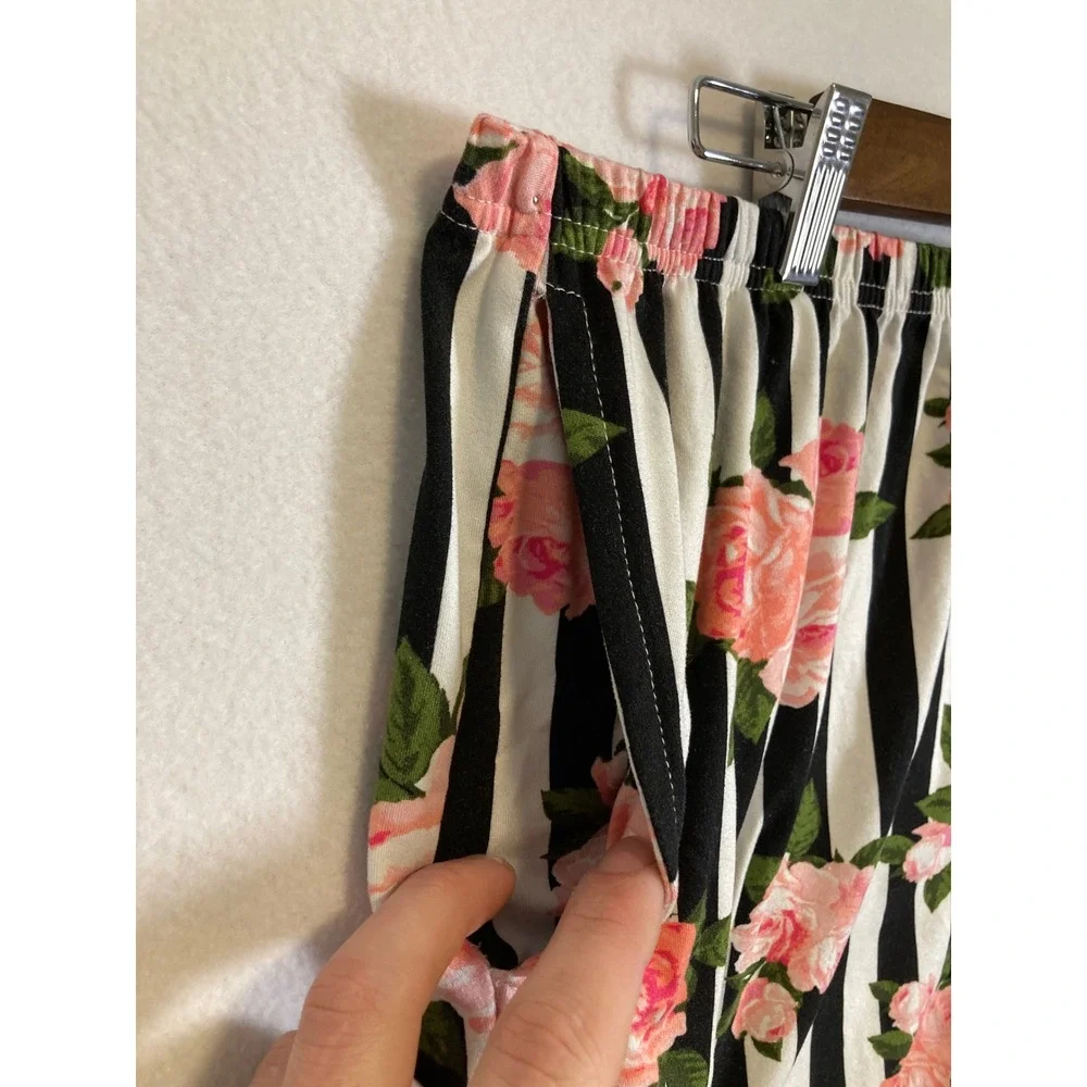 Floral Stripe Betsey Johnson‎ Women Large Pink Black White Pajama Shorts Heart